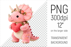 Knitted Dino with Heart Clipart. This illustration is perfect for Valentines Day projects, nursery decor, baby gifts, and cute sublimation designs.