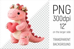 Knitted Dino with Heart Clipart. This illustration is perfect for Valentines Day projects, nursery decor, baby gifts, and cute sublimation designs.