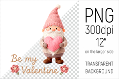 Knitted Gnome with Heart clipart. Ideal for sublimation, Valentines Day gifts, greeting cards, mugs, pillows, T-shirts, tote bags, stickers.