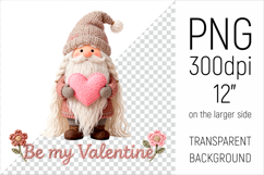 Knitted Gnome with Heart clipart. Ideal for sublimation, Valentines Day gifts, greeting cards, mugs, pillows, T-shirts, tote bags, stickers.