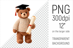 Knitted Graduation Bear Clipart. Perfect for school projects, graduation gifts, teacher appreciation designs, and educational materials.