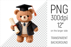 Knitted Graduation Bear Clipart. Perfect for school projects, graduation gifts, teacher appreciation designs, and educational materials.