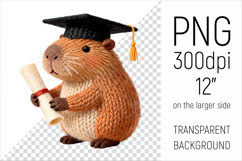Knitted Graduation Capybara Clipart. Perfect for school projects, graduation gifts, teacher appreciation designs, and educational materials.