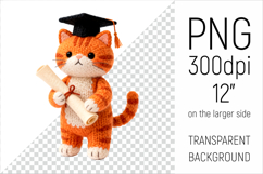 Knitted Graduation Cat Clipart. Perfect for school projects, graduation gifts, teacher appreciation designs, and educational materials.