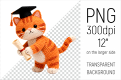 Knitted Graduation Cat Clipart. Perfect for school projects, graduation gifts, teacher appreciation designs, and educational materials.