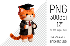 Knitted Graduation Cat Clipart. Perfect for school projects, graduation gifts, teacher appreciation designs, and educational materials.