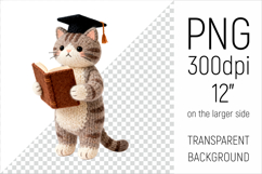 Knitted Graduation Cat Clipart. Perfect for school projects, graduation gifts, teacher appreciation designs, and educational materials.