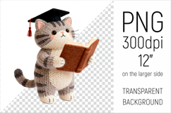 Knitted Graduation Cat Clipart. Perfect for school projects, graduation gifts, teacher appreciation designs, and educational materials.