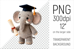 Knitted Graduation Elephant. Cute School Animal Clipart is perfect for teachers, students, and creative entrepreneurs.