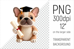 Knitted Graduation French Bulldog clipart. Perfect for school projects, graduation gifts, teacher appreciation designs, and educational materials.