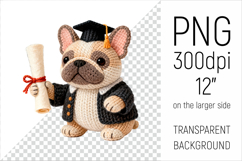 Knitted Graduation French Bulldog clipart. Perfect for school projects, graduation gifts, teacher appreciation designs, and educational materials.