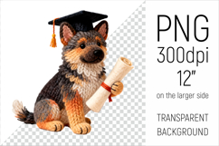 Knitted Graduation German Shepherd Dog clipart. Perfect for school projects, graduation gifts, teacher appreciation designs, and educational materials.