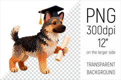 Knitted Graduation German Shepherd Dog clipart. Perfect for school projects, graduation gifts, teacher appreciation designs, and educational materials.
