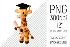 Knitted Graduation Giraffe clipart. Perfect for school projects, graduation gifts, teacher appreciation designs, and educational materials.