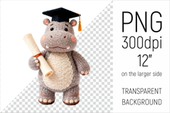 Knitted Graduation Hippo clipart. Perfect for school projects, graduation gifts, teacher appreciation designs, and educational materials.