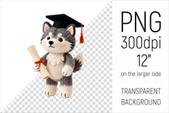 Knitted Graduation Husky Dog clipart. Perfect for school projects, graduation gifts, teacher appreciation designs, and educational materials.