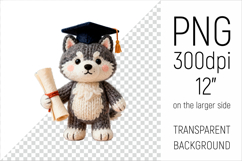 Knitted Graduation Husky Dog clipart. Perfect for school projects, graduation gifts, teacher appreciation designs, and educational materials.