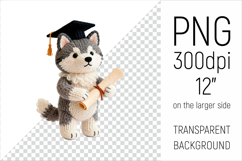 Knitted Graduation Husky Dog clipart. Perfect for school projects, graduation gifts, teacher appreciation designs, and educational materials.