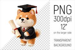 Knitted Graduation Japanese Akita Dog clipart. Perfect for school projects, graduation gifts, teacher appreciation designs, and educational materials.