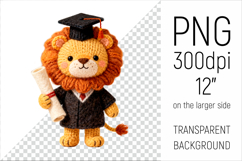 Knitted Graduation Lion Clipart. Perfect for school projects, graduation gifts, teacher appreciation designs, and educational materials.