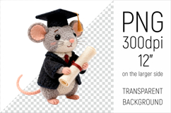 Knitted Graduation Mouse Clipart. Perfect for school projects, graduation gifts, teacher appreciation designs, and educational materials.