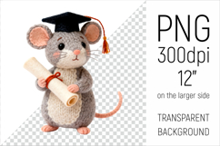 Knitted Graduation Mouse Clipart. Perfect for school projects, graduation gifts, teacher appreciation designs, and educational materials.