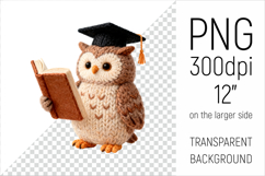 Knitted Graduation Owl with Book Clipart. This high-quality illustration is perfect for school projects, graduation gifts, teacher appreciation designs, and educational materials.