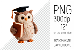 Knitted Graduation Owl with Book Clipart. This high-quality illustration is perfect for school projects, graduation gifts, teacher appreciation designs, and educational materials.