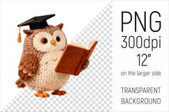 Knitted Graduation Owl with Book Clipart. This high-quality illustration is perfect for school projects, graduation gifts, teacher appreciation designs, and educational materials.