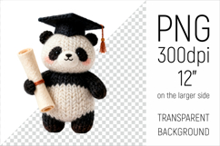 Knitted Graduation Panda Bear Clipart. Perfect for school projects, graduation gifts, teacher appreciation designs, and educational materials.