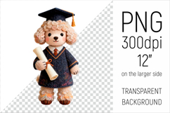 Knitted Graduation Poodle Dog clipart. Perfect for school projects, graduation gifts, teacher appreciation designs, and educational materials.