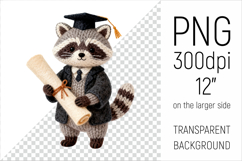 Knitted Graduation Raccoon clipart. Perfect for school projects, graduation gifts, teacher appreciation designs, and educational materials.