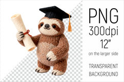 Knitted Graduation Sloth clipart. Perfect for school projects, graduation gifts, teacher appreciation designs, and educational materials.