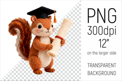 Knitted Graduation Squirrel Clipart. Perfect for school projects, graduation gifts, teacher appreciation designs, and educational materials.