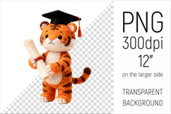 Knitted Graduation Tiger Clipart. Perfect for school projects, graduation gifts, teacher appreciation designs, and educational materials.