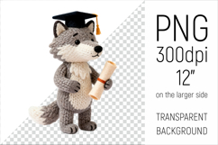 Knitted Graduation Wolf Clipart. Perfect for school projects, graduation gifts, teacher appreciation designs, and educational materials.