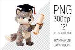 Knitted Graduation Wolf Clipart. Perfect for school projects, graduation gifts, teacher appreciation designs, and educational materials.