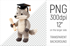 Knitted Graduation Wolf Clipart. Perfect for school projects, graduation gifts, teacher appreciation designs, and educational materials.