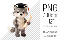 Knitted Graduation Wolf Clipart. Perfect for school projects, graduation gifts, teacher appreciation designs, and educational materials.