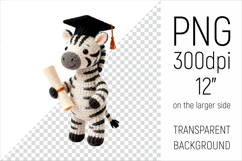 Knitted Graduation Zebra clipart. Perfect for school projects, graduation gifts, teacher appreciation designs, and educational materials.