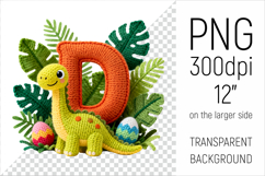Knitted Letter D Dinosaur. Perfect for crafters, teachers, parents, and designers creating fun alphabet projects.