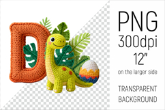 Knitted Letter D Dinosaur. Perfect for crafters, teachers, parents, and designers creating fun alphabet projects.