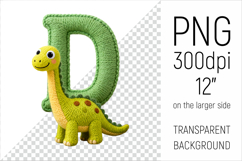 Knitted Letter D Dinosaur. Perfect for crafters, teachers, parents, and designers creating fun alphabet projects.