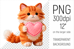 Knitted Maine Coon Cat with Heart. Valentine Clipart. Ideal for sublimation projects, Valentines Day gifts, mugs, T-shirts, cards, stickers, scrapbooking, nursery decor, planners, and digital crafts.