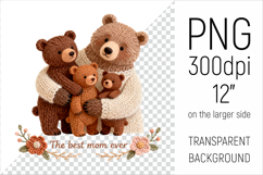 Knitted Mama Bear Illustration. Perfect for Mothers Day gifts, baby shower projects, nursery decor, sublimation designs, greeting cards, mugs, pillows, T-shirts, tote bags, and wall art.