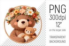 Knitted Mother Bear with Baby Clipart. Perfect for Mothers Day gifts, birthday designs, spring celebrations, and heartfelt handmade creations