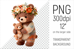 Knitted Mother Bear with Baby Clipart. Perfect for Mothers Day gifts, birthday designs, spring celebrations, and heartfelt handmade creations
