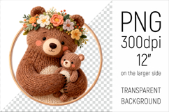 Knitted Mother Bear with Baby Clipart. Perfect for Mothers Day gifts, birthday designs, spring celebrations, and heartfelt handmade creations