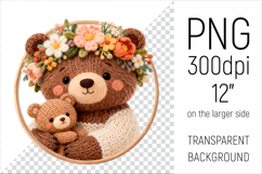 Knitted Mother Bear with Baby Clipart. Perfect for Mothers Day gifts, birthday designs, spring celebrations, and heartfelt handmade creations