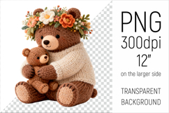 Knitted Mother Bear with Baby Clipart. Perfect for Mothers Day gifts, birthday designs, spring celebrations, and heartfelt handmade creations